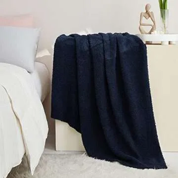 CYMULA Knit Throw Blanket for Couch Navy Blue-Super Soft Lightweight Plush Fuzzy Fluffy Cozy Blankets and Throws for Sofa Bed, 50x60 inches