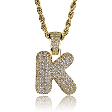 Personalized HECHUANG Bubble Letter Necklace Gold - Custom Initial Necklace with AAA Cubic Zirconia