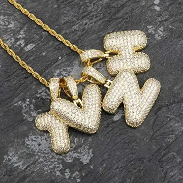 Personalized HECHUANG Bubble Letter Necklace in Gold