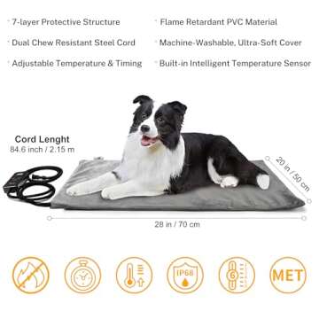 Toozey Pet Heating Pad, 6 Adjustable Temperature Dog Cat Heating Pad with Timer, Waterproof Heated D...