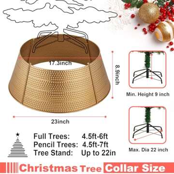 Christmas Tree Collar and Skirt Set - 23" Festive Holiday Decor with Gold Metal Tree Collar Base Sta...