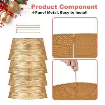 Christmas Tree Collar and Skirt Set - 23" Festive Holiday Decor with Gold Metal Tree Collar Base Stand - Ideal for Real or Artificial Trees - Christmas Skirt Tree Basket Decorations Gift