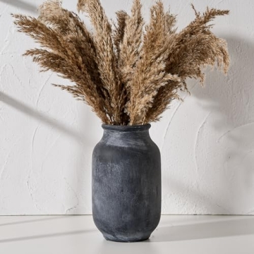 SIDUCAL Rustic Farmhouse Flower Vase - 9.5 Inch Black Ceramic Beauty for Home Decor