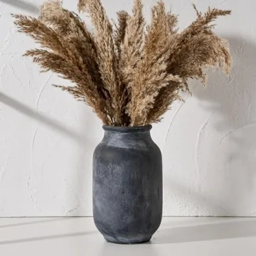 SIDUCAL Rustic Farmhouse Flower Vase - 9.5 Inch Black Ceramic Beauty for Home Decor