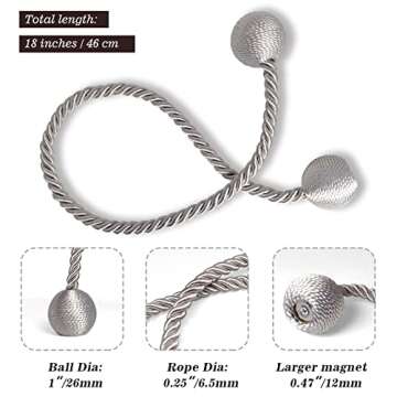 Hion Magnetic Curtain Tiebacks Grey 2pcs, Curtain Tiebacks Buckles Holdbacks Holders Hooks Clip for ...