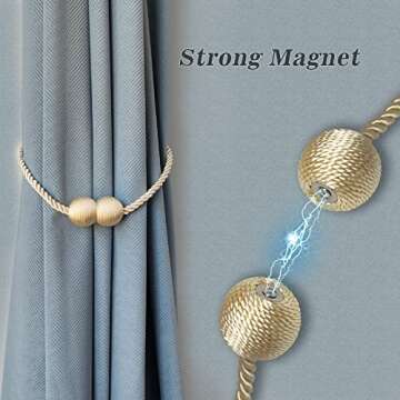 Hion Magnetic Curtain Tiebacks Grey 2pcs, Curtain Tiebacks Buckles Holdbacks Holders Hooks Clip for Home Bedroom Office Decorative Curtain