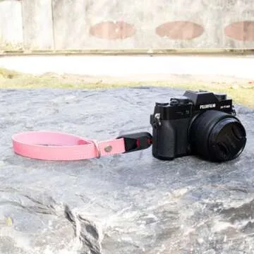 Dekok Leather camera wristband, Vintage Leather Camera Hand Strap for DSLR SLR Mirrorless, Adjustable Safety Strap for Fujifilm X-T5 X-T4 XS10 X-T30 XS20 X100V and Other Compact Cameras (pink)