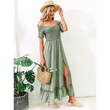 Miessial Women's Elegant Off Shoulder Maxi Dress Green