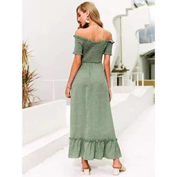 Miessial Women's Elegant Off Shoulder Maxi Dress Green