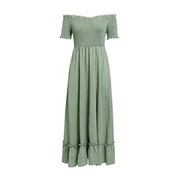 Miessial Women's Elegant Off Shoulder Maxi Dress Green