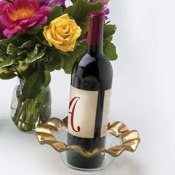 Annieglass Ruffle 7.75 Inch Wine Coaster with 24k Gold, Timeless Glass Tableware for All Occasions, ...