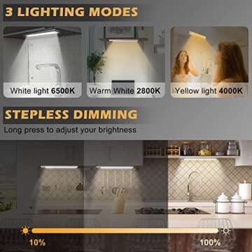 Adjustable Motion Sensor Under Cabinet Lighting - 72 LED Wireless, Rechargeable & Dimmable Closet Li...