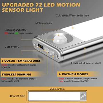 Dimmable USB Rechargeable Motion Sensor Under Cabinet Lights