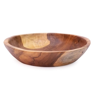 ANDALUCA Rustic Teak Wood Hand Carved Organic Bowl Perfect for Serving