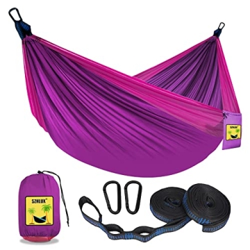 SZHLUX Camping Hammock Double & Single Portable Hammocks with 2 Tree Straps and Attached Carry Bag, ...