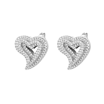 Silver Heart Earrings Stud Earrings for Women White Gold Plated Trendy Cubic Zirconia Bling Jewelry ...
