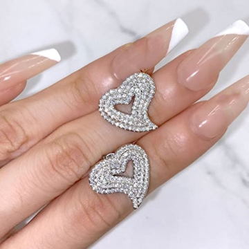 Stylish Silver Heart Earrings Bling Jewelry for Women