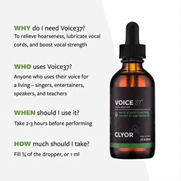Voice37 - Singers Voice Remedy - All Natural Herbal Vocal Booster Formula to Lubricate Soothe and Relieve Hoarseness Dry Itchy Throat - Enhance Singing and Speaking - 1 oz - VOICE37 by Clyor