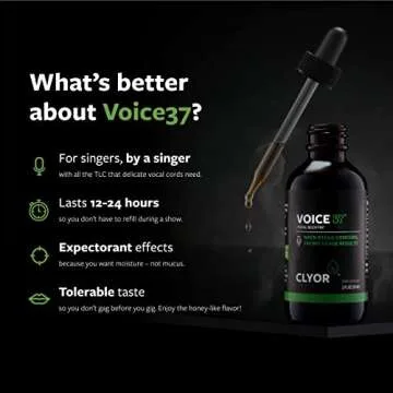 Voice37 - Singers Voice Remedy - All Natural Herbal Vocal Booster Formula to Lubricate Soothe and Relieve Hoarseness Dry Itchy Throat - Enhance Singing and Speaking - 1 oz - VOICE37 by Clyor