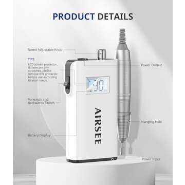 Airsee Electric Nail Drill - 30000RPM for Salon & Home Use