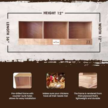 Rugged Ranch TRIPLEX RuggEgg Primitive Barn Wooden Chicken Coop Triple Nesting Egg Boxes for 3 Hens or Chickens, Natural Brown