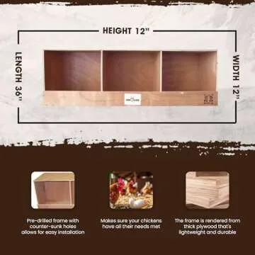Rugged Ranch TRIPLEX RuggEgg Primitive Barn Wooden Chicken Coop Triple Nesting Egg Boxes for 3 Hens or Chickens, Natural Brown