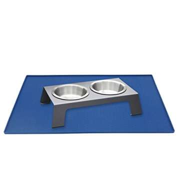 VIVAGLORY Dog Food Mat, Cat Dog Feeding Mat, Waterproof Non-Slip Food Grade Silicone Mat Placemat with Raised Edge, Anti-Messy Pet Bowl Mat for Food and Water, Navy Blue, L(24"x16")