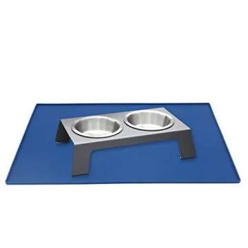 VIVAGLORY Dog Food Mat, Cat Dog Feeding Mat, Waterproof Non-Slip Food Grade Silicone Mat Placemat with Raised Edge, Anti-Messy Pet Bowl Mat for Food and Water, Navy Blue, L(24"x16")
