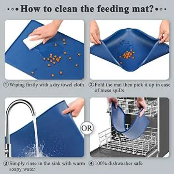 VIVAGLORY Dog Food Mat, Cat Dog Feeding Mat, Waterproof Non-Slip Food Grade Silicone Mat Placemat with Raised Edge, Anti-Messy Pet Bowl Mat for Food and Water, Navy Blue, L(24"x16")