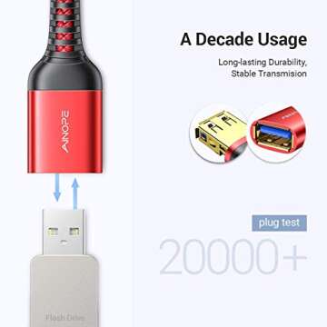 AINOPE USB Extension Cable,USB Extender,USB 3.0 Extension Cable, Male to Female Cord High Data Transfer Compatible with Webcam,USB Keyboard,Flash Drive,Hard Drive,Printer,10FT,Red
