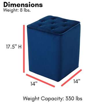 BIRDROCK HOME Tufted Navy Velvet Ottoman Foot Stool - Square - Soft Compact Padded Stool - Great for...