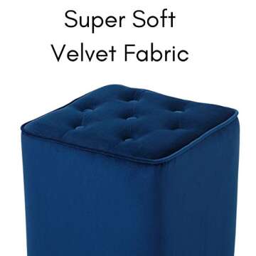 BIRDROCK HOME Tufted Navy Velvet Ottoman Foot Stool - Square - Soft Compact Padded Stool - Great for The Living Room, Bedroom and Kids Room - Upholstered Small Furniture