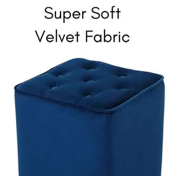 BIRDROCK HOME Tufted Navy Velvet Ottoman Foot Stool - Square - Soft Compact Padded Stool - Great for The Living Room, Bedroom and Kids Room - Upholstered Small Furniture