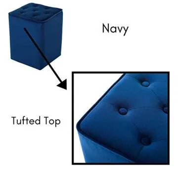 BIRDROCK HOME Tufted Navy Velvet Ottoman Foot Stool - Square - Soft Compact Padded Stool - Great for The Living Room, Bedroom and Kids Room - Upholstered Small Furniture