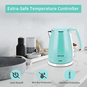 Electric Kettle(BPA Free), Double Wall Water Boiler Heater, Stainless Steel Interior, Cool Touch Coffee Pot & Tea Kettle, Auto Shut-Off and Boil-Dry Protection, 1.5L, 2 Year Warranty