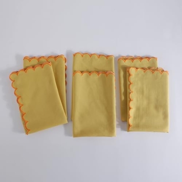 Fingercraft Elegant Scalloped Cotton Linen Napkin Set of 6