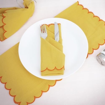 Fingercraft Elegant Scalloped Cotton Linen Napkin Set of 6