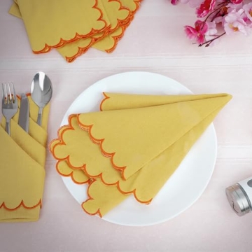 Fingercraft Elegant Scalloped Cotton Linen Napkin Set of 6