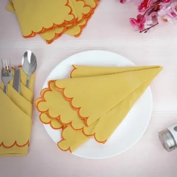 Fingercraft Elegant Scalloped Cotton Linen Napkin Set of 6