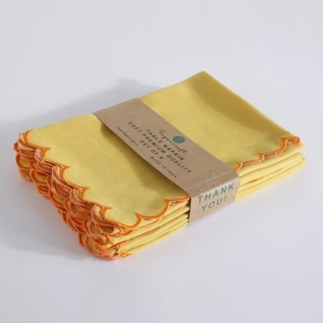 Fingercraft Elegant Scalloped Cotton Linen Napkin Set of 6