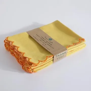 Fingercraft Elegant Scalloped Cotton Linen Napkin Set of 6