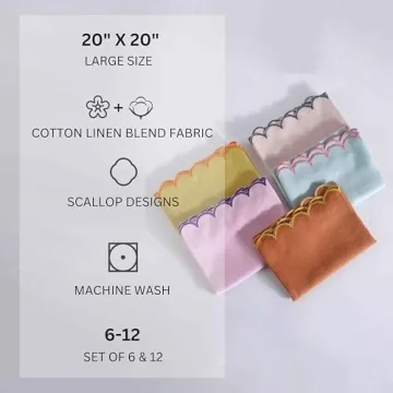 Fingercraft Elegant Scalloped Cotton Linen Napkin Set of 6