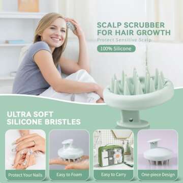 BEAUTLOHAS. Scalp Massager Soft Silicone Scalp Scrubber Silicone Head Scrubber Scalp Brush Hair Massager Scalp Shampoo Brush for Wet and Dry Hair for Women Men(Green)