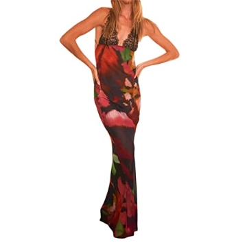 Spaghetti Strap Sleeveless Cut Out Maxi Dress Backless Slim Fit Split Long Dress Halter Night Party ...