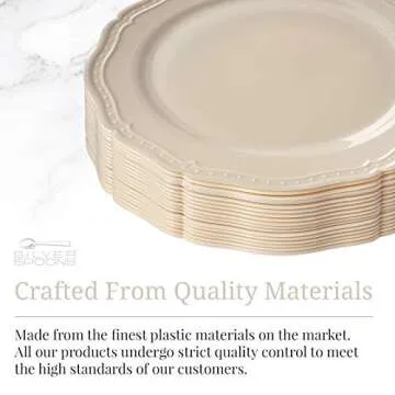 Vintage Embossed Plastic Dessert Plates for Party (20 PC) Heavy Duty Disposable Dinner Set 7.5", Fine China Look Dishes, Perfect for Upscale Weddings and Events, Cream - CountrySide Collection