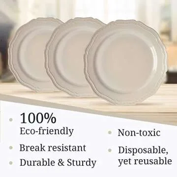 Vintage Embossed Plastic Dessert Plates for Party (20 PC) Heavy Duty Disposable Dinner Set 7.5", Fine China Look Dishes, Perfect for Upscale Weddings and Events, Cream - CountrySide Collection