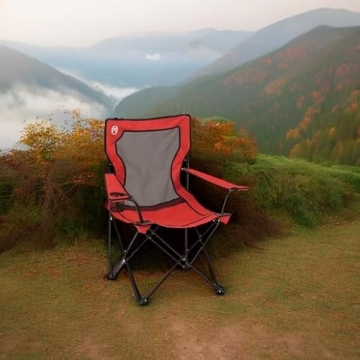 Coleman Broadband Mesh Quad Camping Chair, Cooling Mesh Back with Cup Holder, Adjustable Arm Heights, & Carry Bag; Supports up to 250lbs