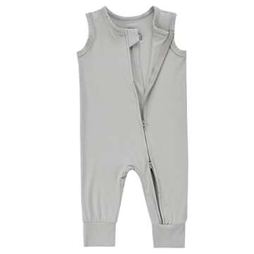 Baby Sleeveless Romper Zipper Toddler Summer Jumpsuit Rayon Outfits Infant Footless Pajamas(Light Gr...