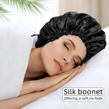Satin Bonnet Silk Bonnet for Curly Hair Bonnet Braid Bonnet for Sleeping Bonnets for Women Large Double-Layer Adjustable Black