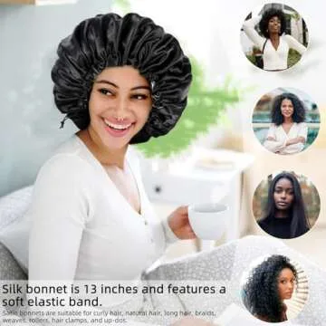 Satin Bonnet Silk Bonnet for Curly Hair Bonnet Braid Bonnet for Sleeping Bonnets for Women Large Double-Layer Adjustable Black